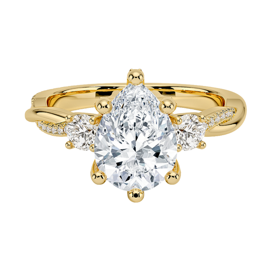 1 To 5 Ct Adorned Petite Twisted Vine Pear Cut Three Stone Lab Grown Diamond Ring in 10K/14K/18K Gold | Pooja Diamond | IGI Certified Lab Diamond