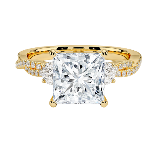 1 To 5 Ct Luxe Petite Twisted Vine Three Stone Lab Grown Princess Diamond Ring in 10K/14K/18K Gold | Pooja Diamond | IGI Certified Lab Diamond