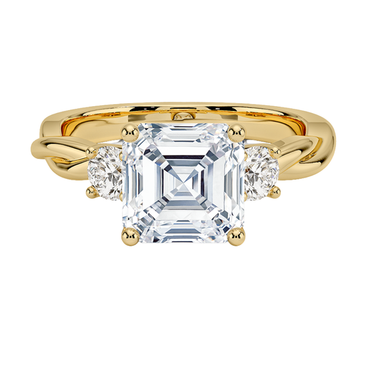 1 TO 5 CT Twisted Vine Three Stone Asscher Cut Lab-Grown Diamond Ring in 10K/14K/18K Gold | Pooja Diamond | IGI Certified Lab Diamond