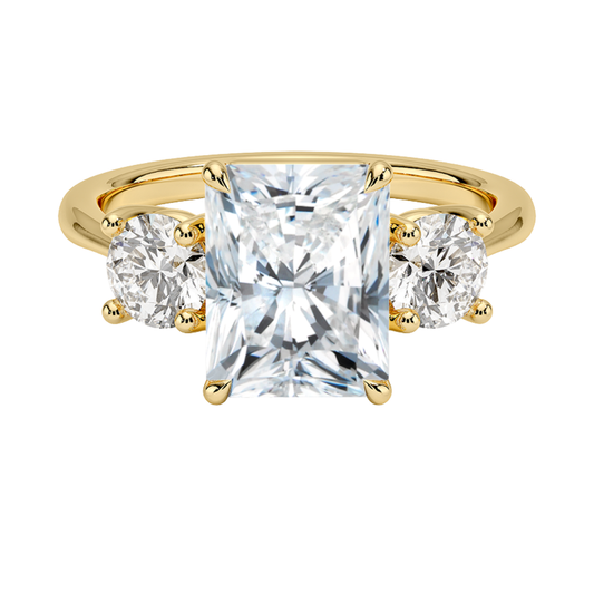 1 To 5 Ct Luxe Selene Three Stone Radiant Cut Lab Grown Diamond Engagement Ring in 10K/14K/18K Gold | Pooja Diamond | IGI Certified Lab Diamond