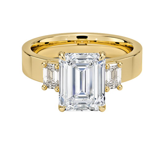 1 To 5 Ct Peyton Emerald Cut Lab Grown Diamond Three Stone Engagement Ring in 10K / 14K / 18K Gold | Pooja Diamond | IGI Certified Lab Diamond