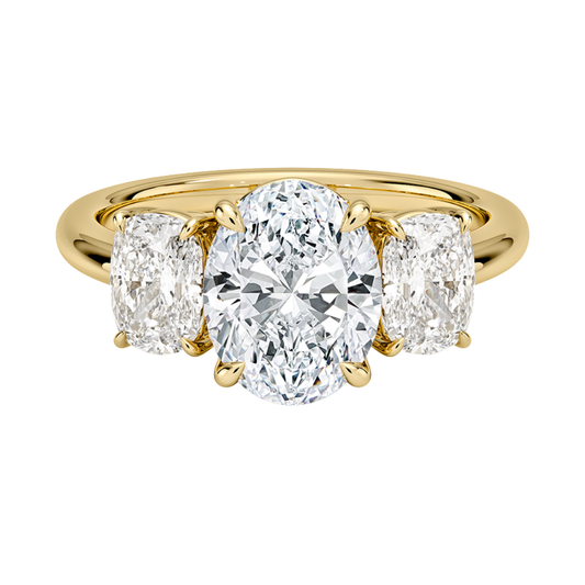 1 TO 5 Ct Luxe Faye Oval Cut Lab Grown Diamond Three Stone Ring with Oval Side Diamonds in 10K / 14K / 18K Gold | Pooja Diamond | IGI Certified Lab Diamond