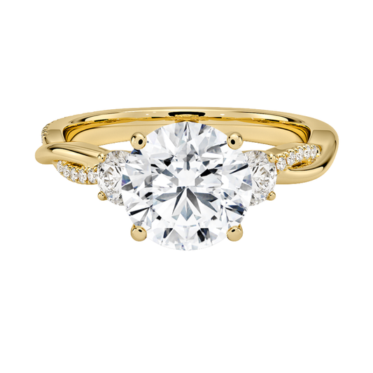 1 To 5 Ct Petite Twisted Vine Three Stone Round Cut Lab Grown Diamond Ring in 10K/14K/18K Gold | Pooja Diamond | IGI Certified Lab Diamond