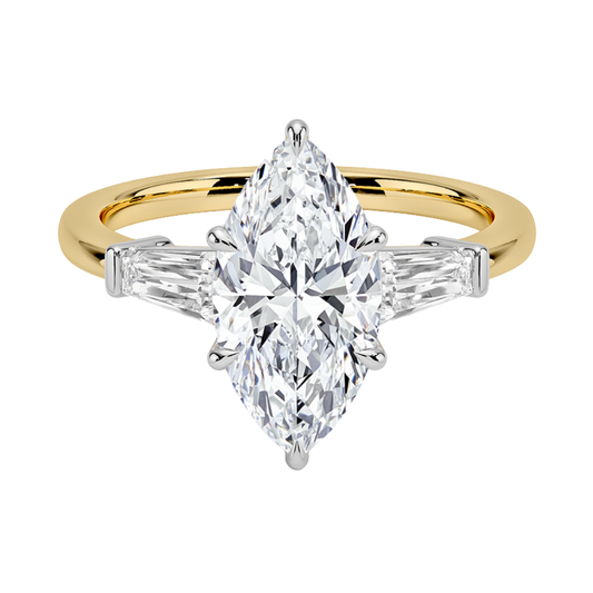 1 To 5 Ct Mixed Metal Symphony Marquise Cut Lab Grown Diamond Three Stone Ring in 10K/14K/18K Gold | Pooja Diamond | IGI Certified Lab Diamond