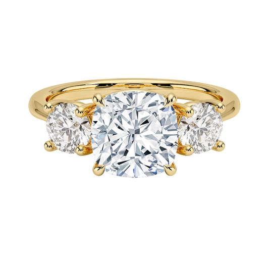 1 To 5 Ct Luxe Selene Three Stone Cushion Cut Lab Grown Diamond Engagement Ring in 10K/14K/18K Gold | Pooja Diamond | IGI Certified Lab Diamond