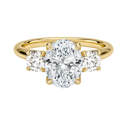1 TO 5 CT Elodie Oval Cut Lab Grown Diamond Three Stone Engagement Ring in 10K / 14K / 18K Gold | Pooja Diamond | IGI Certified Lab Diamond