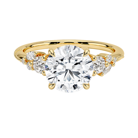 1 To 5 CT Camellia Three Stone Round Cut Lab Grown Diamond Ring in 10K/14K/18K Gold | Pooja Diamond | IGI Certified Lab Diamond