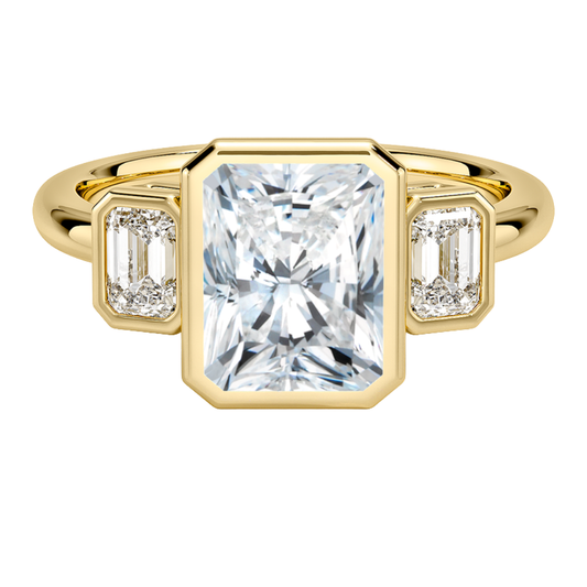 1 To 5 Ct Rhiannon Radiant Bezel Three Stone Lab-Grown Diamond Ring in 10K/14K/18K Gold | Pooja Diamond | IGI Certified Lab Diamond