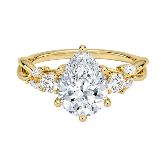 1 To 5 Ct Nature-Inspired Willow Pear  Cut Lab Diamond Three Stone Engagement Ring in 10K/14K/18K Gold| Pooja Diamond | IGI  Certified Lab Diamond