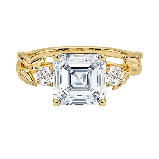 1 To 5 CT Budding Willow Three Stone Asscher Cut Lab Grown Diamond Ring in 10K/14K/18K Gold | Pooja Diamond | IGI Certified Lab Diamond