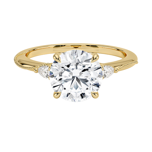 1 To 5 CT Camellia Round Cut Three Stone Pear Lab Grown Diamond Ring in 10K/14K/18K Gold | Pooja Diamond | IGI Certified Lab Diamond