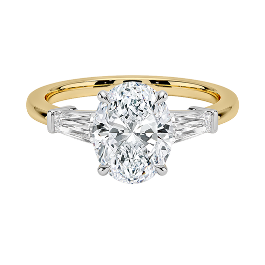 1 To 5 Ct Mixed Metal Symphony Oval Cut Lab Grown Diamond Three Stone Ring in 10K/14K/18K Gold | Pooja Diamond | IGI Certified Lab Diamond