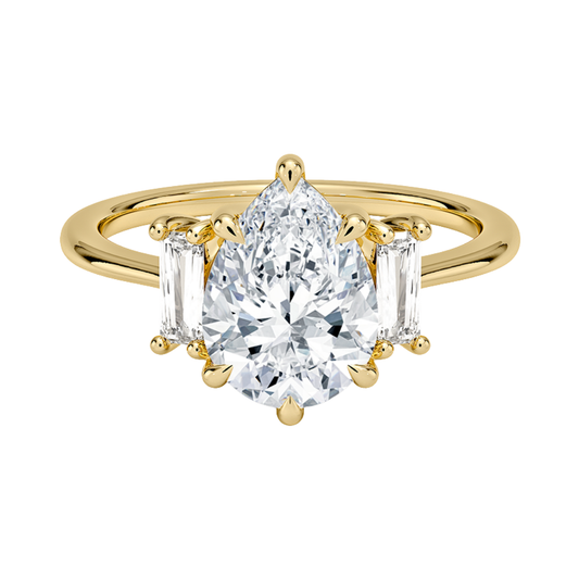 1 TO 5 Ct Vertical Baguette Three Stone Pear Cut Lab-Grown Diamond Ring in 10K/14K/18K Gold | Pooja Diamond | IGI Certified Lab Diamond