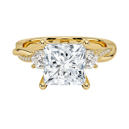 1 To 5 Ct Adorned Petite Twisted Vine Princess Cut Three Stone Lab Grown Diamond Ring in 10K/14K/18K Gold | Pooja Diamond | IGI Certified Lab Diamond