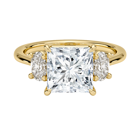 1 To 5 Ct Princess Cut Lab Grown Diamond Three Stone Engagement Ring with Oval Side Stones in 10K/14K/18K Gold | Pooja Diamond | IGI Certified Lab Diamond