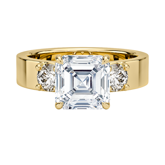 1 To 5 CT Peyton Asscher Cut Lab Grown Diamond Three Stone Engagement Ring in 10K / 14K / 18K Gold | Pooja Diamond | IGI Certified Lab Diamond