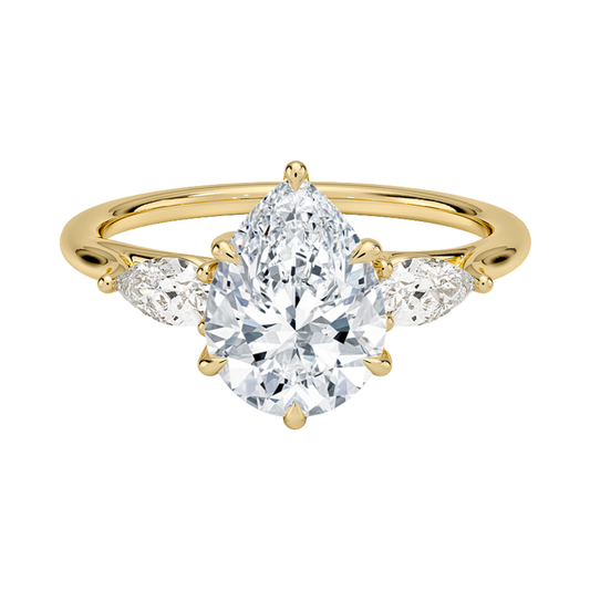 1 To 5 CT Luxe Delilah Pear Cut Lab Grown Diamond Three Stone Ring with Pear Side Diamonds in 10K / 14K / 18K Gold | Pooja Diamond  | IGI Certified Lab Diamond
