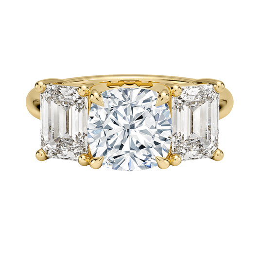 1 To 5 CT Luxe Rhiannon Three Stone Cushion Cut Lab Grown Diamond Engagement Ring in 10K/14K/18K Gold | Pooja Diamond | IGI Certified Lab Diamond