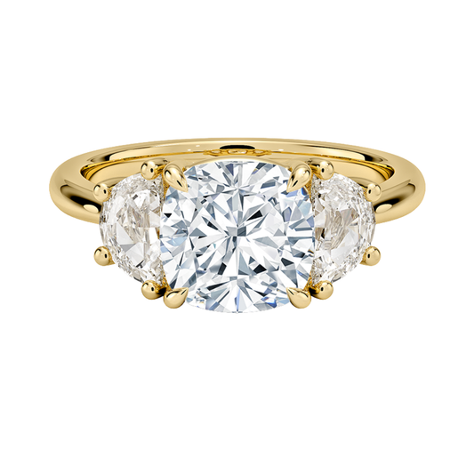 1 TO 5 CT Half Moon Three Stone Cushion Cut Lab Grown Diamond Engagement Ring in 10K/14K/18K White Gold | Pooja Diamond | IGI Certified Lab Diamond
