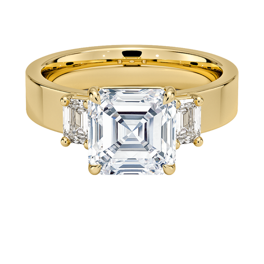 1 To 5 Ct Peyton Asscher Cut Lab Grown Diamond Three Stone Engagement Ring in 10K / 14K / 18K Gold | Pooja Diamond | IGI Certified Lab Diamond