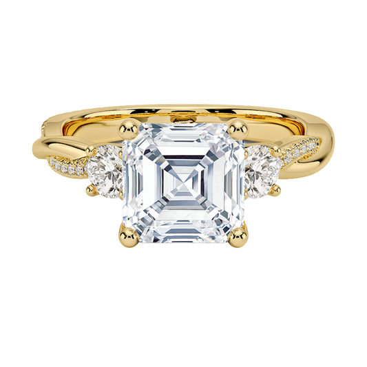1 To 5 Ct Adorned Petite Twisted Vine Asscher Cut Three Stone Lab Grown Diamond Ring in 10K/14K/18K Gold | Pooja Diamond | IGI Certified Lab Diamond