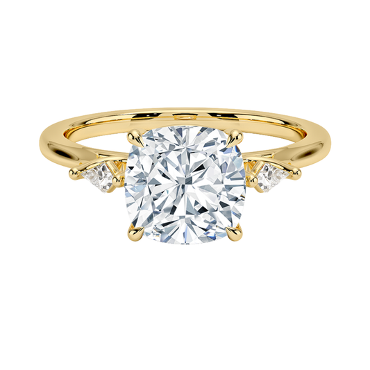 1 To 5 Ct Petite Cometa Perfect Fit Three Stone Cushion  Cut Lab-Grown Diamond Ring with Kite Side Stones in 10K/14K/18K Gold | Pooja Diamond | IGI Certified Lab Diamond