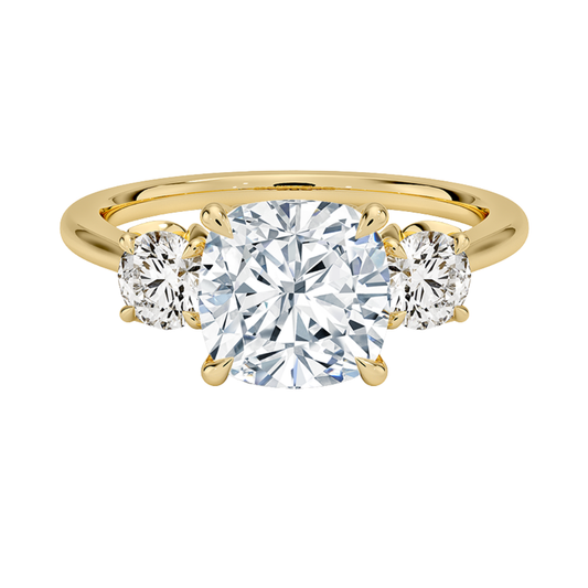 1 To 5 CT Petal Cushion & Round Three Stone Lab-Grown Diamond Ring in 10K/14K/18K Gold | Pooja Diamond | IGI Certified Lab Diamond