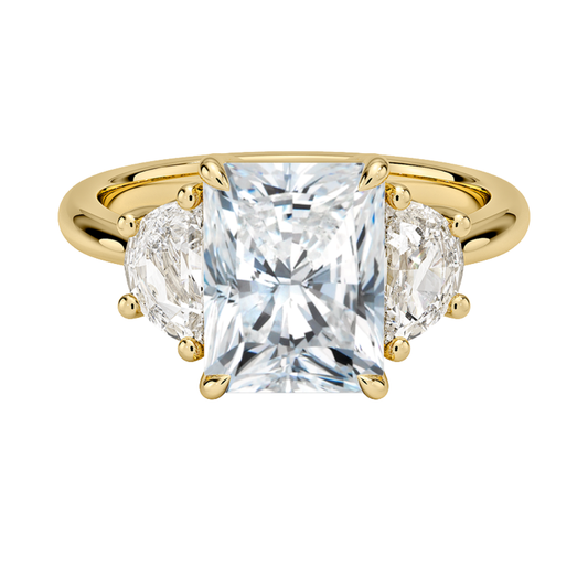 1 TO 5 CT Half Moon Three Stone Radiant Cut Lab Grown Diamond Engagement Ring in 10K/14K/18K White Gold | Pooja Diamond | IGI Certified Lab Diamond