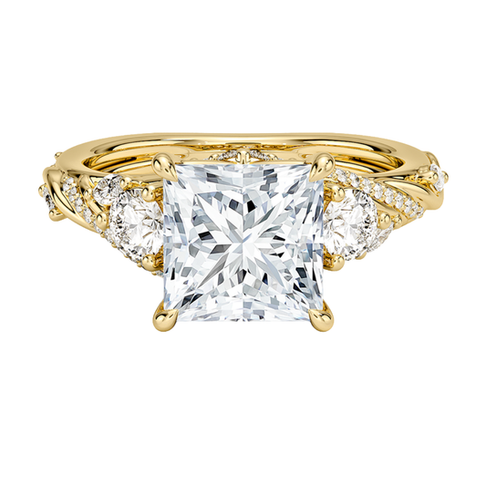 1 To 5 CT Begonia Vine Three Stone Lab-Grown Diamond Ring in 10K/14K/18K Gold – Princess Cut Center with Marquise & Round Side Diamonds | Pooja Diamond | IGI Certified Lab Diamond