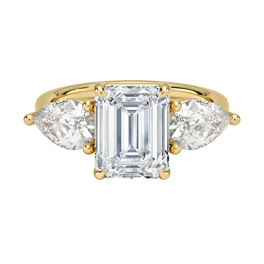 1 To 5 Ct Luxe Opera Three Stone Emerald Cut Lab Grown Diamond Engagement Ring in 10K/14K/18K Gold | PoojaDiamond | IGI Certified Lab Diamond