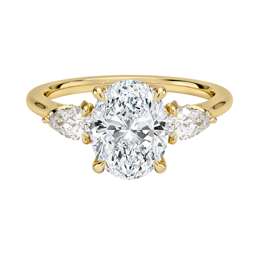 1 TO 5 Ct Petal Pear Oval Three Stone Lab-Grown Diamond Ring in 10K/14K/18K Gold | Pooja Diamond | IGI Certified Lab Diamond