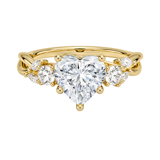 1 To 5 Ct Nature-Inspired Willow Heart Cut Lab Diamond Three Stone Engagement Ring in 10K/14K/18K Gold| Pooja Diamond | IGI  Certified Lab Diamond