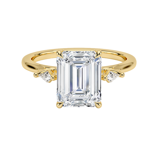 1 To 5 Ct Petite Cometa Perfect Fit Three Stone Emerald Cut Lab-Grown Diamond Ring with Kite Side Stones in 10K/14K/18K Gold | Pooja Diamond | IGI Certified Lab Diamond