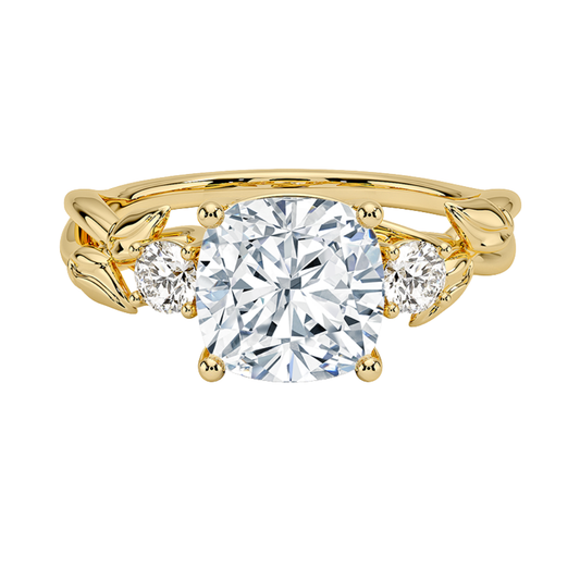 1 To 5 CT Budding Willow Three Stone Cushion Cut Lab Grown Diamond Ring in 10K/14K/18K Gold | Pooja Diamond | IGI Certified Lab Diamond