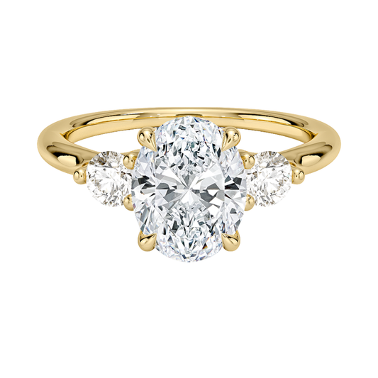 1 TO 5 CT Freesia Oval Cut Lab Grown Diamond Three Stone Engagement Ring with Round Side Diamonds in 10K / 14K / 18K Gold | Pooja Diamond | IGI Certified Lab Diamond