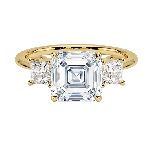 1 To 5 Ct Luxe Asscher & Princess Three Stone Lab-Grown Diamond Ring in 10K/14K/18K Gold | Pooja Diamond | IGI Certified Lab Diamond