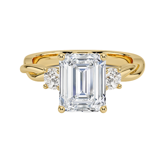 1 TO 5 CT Twisted Vine Three Stone Emerald Cut Lab-Grown Diamond Ring in 10K/14K/18K Gold | Pooja Diamond | IGI Certified Lab Diamond