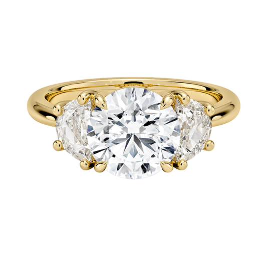 1 TO 5 CT Half Moon Three Stone Round Cut Lab Grown Diamond Engagement Ring in 10K/14K/18K White Gold | Pooja Diamond | IGI Certified Lab Diamond