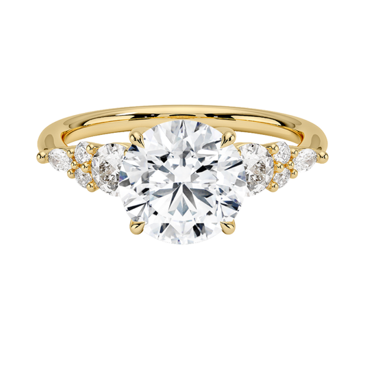 1 TO 5 Ct Nadia Round Cut Lab Grown Diamond Three Stone Ring with Round&Marquise Accents in 10K/14K/18K Gold | Pooja Diamond | IGI Certified Lab Diamond