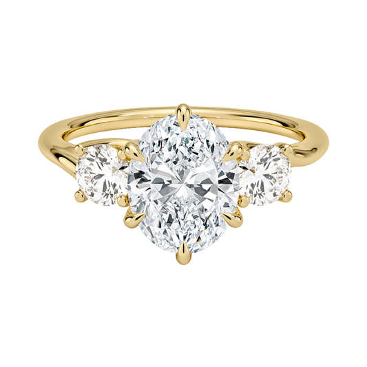 1 TO 5 CT Luxe Delilah Three Stone Oval Cut Lab Grown Diamond Engagement Ring in 10K / 14K / 18K Gold | Pooja Diamond | IGI Certified Lab Diamond