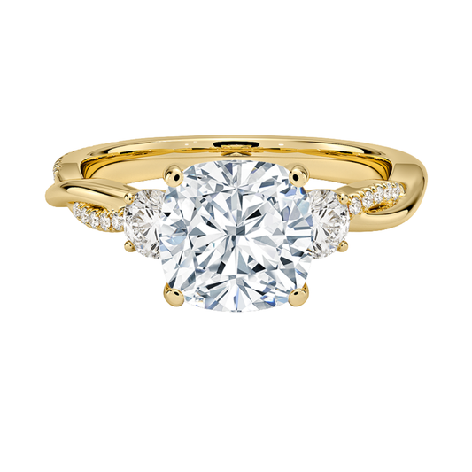 1 To 5 Ct Petite Twisted Vine Three Stone Cushion Cut Lab Grown Diamond Ring in 10K/14K/18K Gold | Pooja Diamond | IGI Certified Lab Diamond
