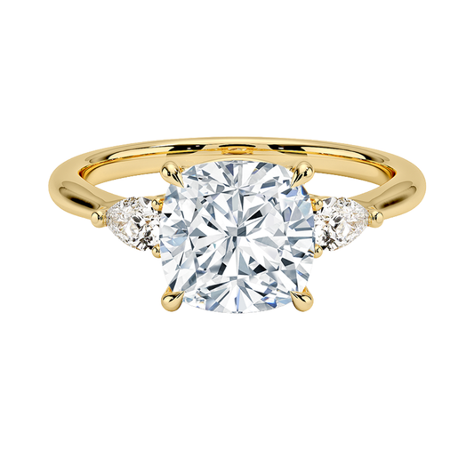 1 To 5 CT Petite Opera Cushion Cut Three Stone Lab-Grown Diamond Ring with Pear Side Stones in 10K/14K/18K Gold | Pooja Diamond | IGI Certified Lab Diamond