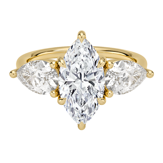 1 To 5 Ct Luxe Opera Three Stone Marquise Cut Lab Grown Diamond Engagement Ring in 10K/14K/18K Gold | PoojaDiamond | IGI Certified Lab Diamond