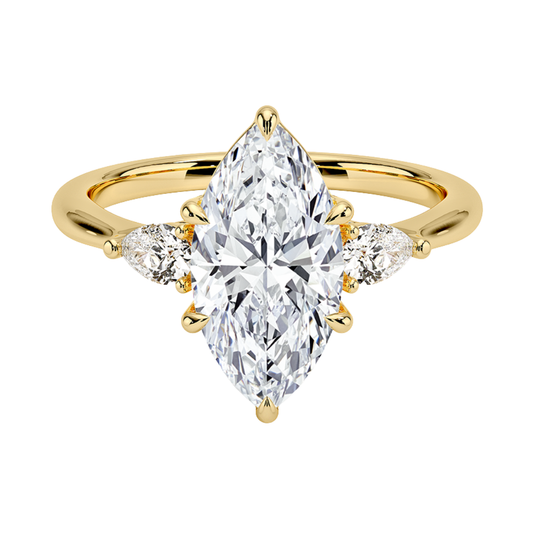 1 To 5 CT Petite Opera Marquise Cut Three Stone Lab-Grown Diamond Ring with Pear Side Stones in 10K/14K/18K Gold | Pooja Diamond | IGI Certified Lab Diamond