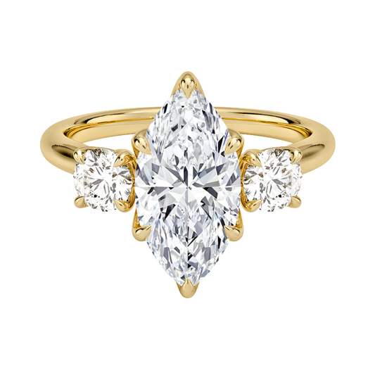 1 TO 5 CT Elodie Marquise Cut Lab Grown Diamond Three Stone Engagement Ring in 10K / 14K / 18K Gold | Pooja Diamond | IGI Certified Lab Diamond