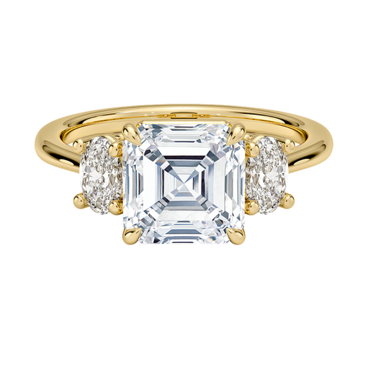 1 To 5 Ct Asscher Cut Lab Grown Diamond Three Stone Engagement Ring with Oval Side Stones in 10K/14K/18K Gold | Pooja Diamond | IGI Certified Lab Diamond