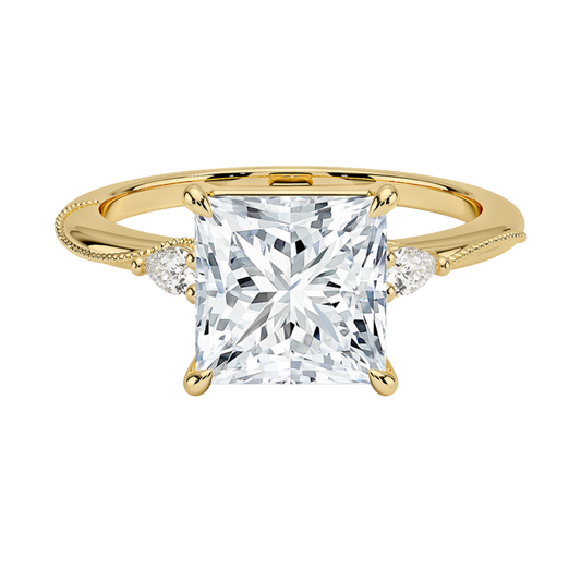 1 To 5 CT Camellia Princess Cut Three Stone Pear Lab Grown Diamond Ring in 10K/14K/18K Gold | Pooja Diamond | IGI Certified Lab Diamond