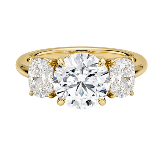 1 TO 5 Ct Luxe Faye Round Cut Lab Grown Diamond Three Stone Ring with Oval Side Diamonds in 10K / 14K / 18K Gold | Pooja Diamond | IGI Certified Lab Diamond