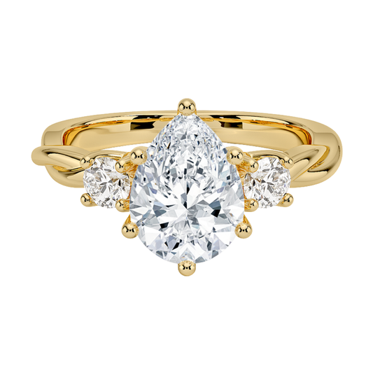 1 TO 5 CT Twisted Vine Three Stone Pear Cut Lab-Grown Diamond Ring in 10K/14K/18K Gold | Pooja Diamond | IGI Certified Lab Diamond