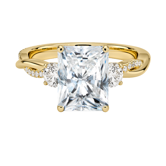 1 To 5 Ct Petite Twisted Vine Three Stone Radiant Cut Lab Grown Diamond Ring in 10K/14K/18K Gold | Pooja Diamond | IGI Certified Lab Diamond